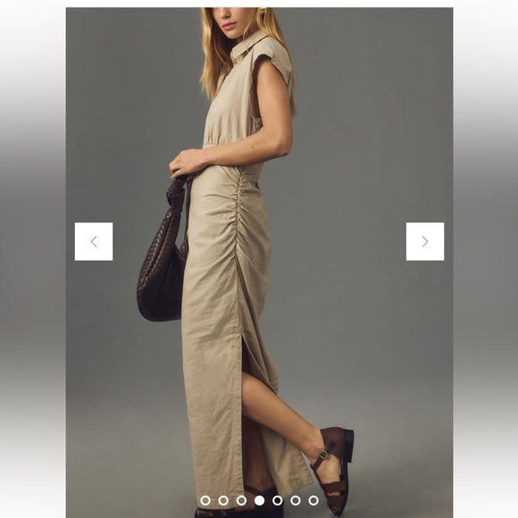 Anthropologie NWT Cap-Sleeve V-Neck Ruched Slim Midi Dress - Picture 2 of 8